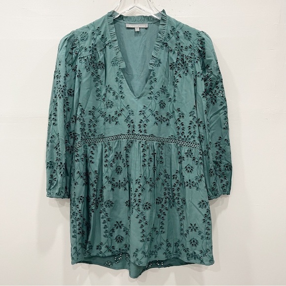 Anthropologie Tops - Anthropologie Daniel Rainn Cheyenne Eyelet Blouse in Teal Blue Small